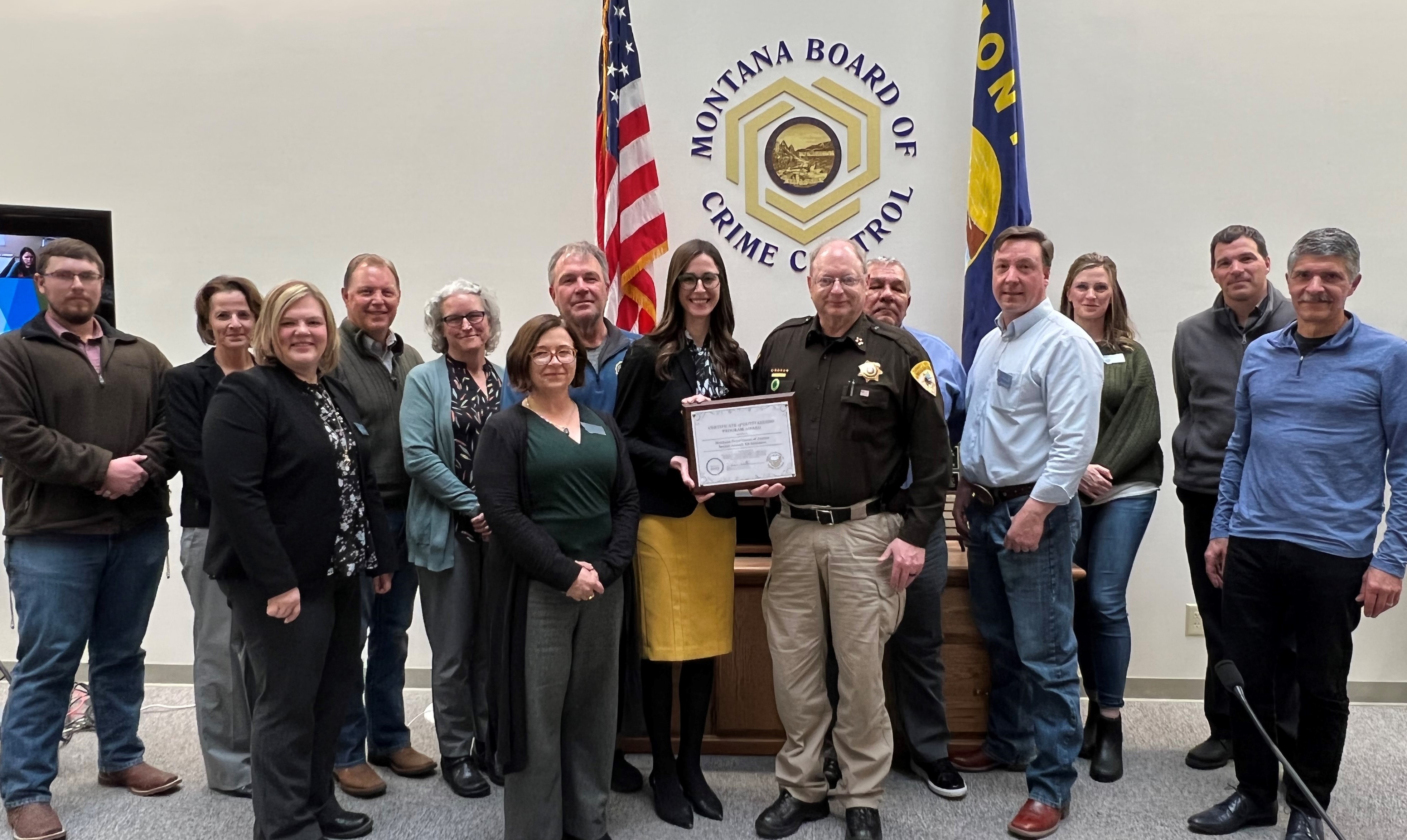 Kayla Bragg, Bryan Fischer, and Dana Toole from the Sexual Assault Services Initiative (SAKI) with the Montana Board of Crime Control at the March 2022 Board Meeting